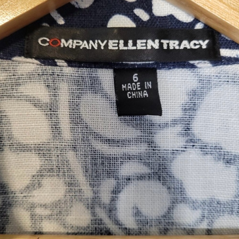 Company Ellen Tracy 100% Linen Navy and White Jacket Top - Picture 2 of 7